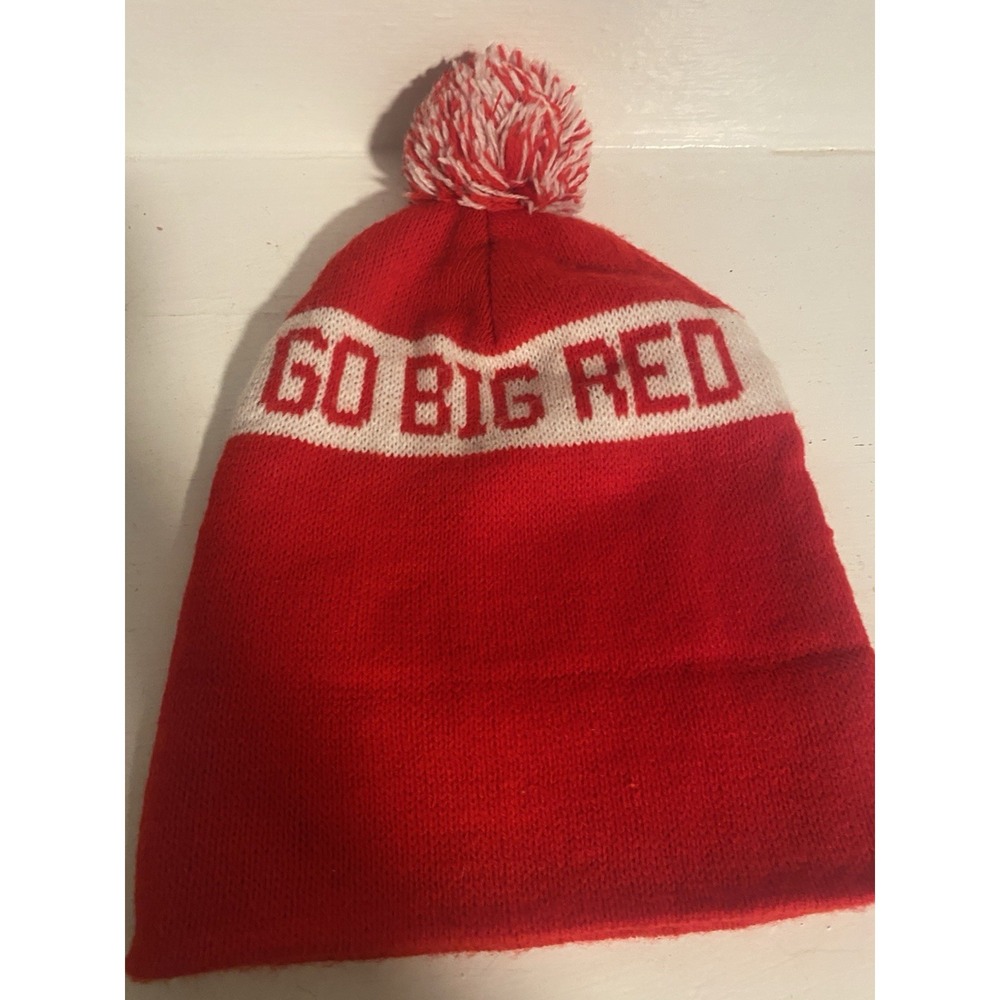 Nebraska Huskers Football Beanie Pom Hat Cornhuskers Vintage Winter Stocking Cap